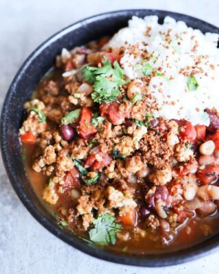 Hearty and Healthy Vegan Chili with Baked Tofu