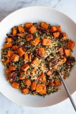 Simple Quinoa Salad with Baked Cinnamon Sweet Potatoes